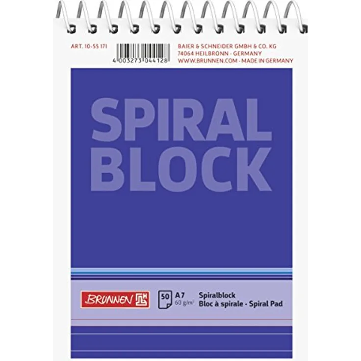 BRUNNEN Spiralnotizblock DIN A7 liniert, kompakt und handlich