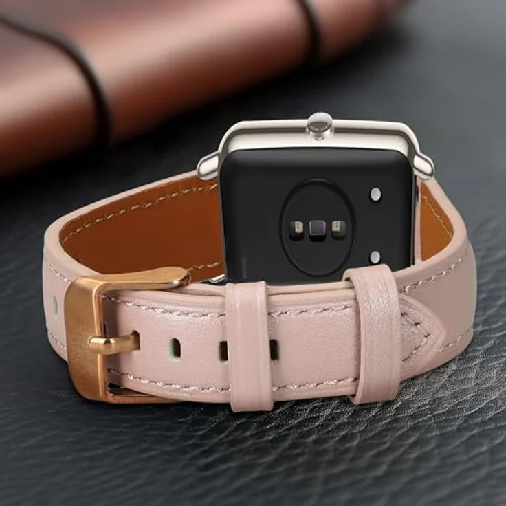 kwmobile Echtleder Uhrenarmband für Huawei Watch Fit mini, Ersatzarmband aus echtem Leder in Altrosa Braun, verstellbar von 14-22 cm – Bild 3