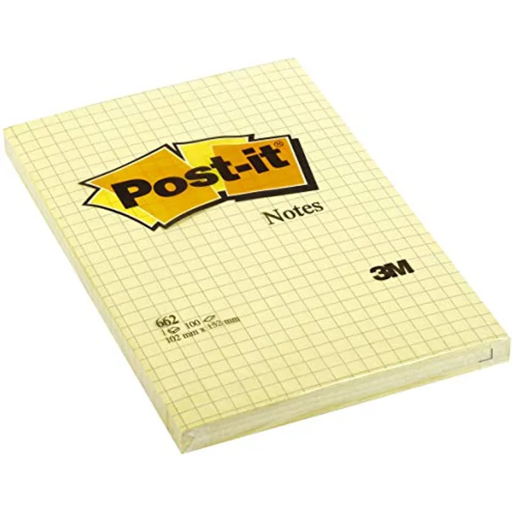 Post-it Notes Haftnotizblock 152x102mm, gelb kariert, VE=100 Blatt, rückstandsfrei entfernbar, wiederverwendbar