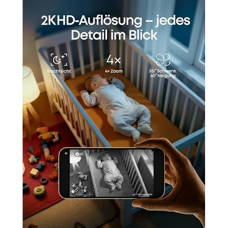 eufy Security Babyphone C10, 2K HD Überwachungskamera mit 4,5" Display, Schwenk-Neige-Funktion und Nachtsicht – Bild 2