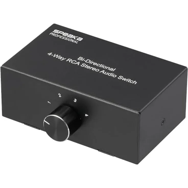 SpeaKa Professional SP-AS-500, 4 Port Cinch-Audio-Switch im Metallgehäuse, bidirektionaler Audioverteiler mit 4 Kanälen