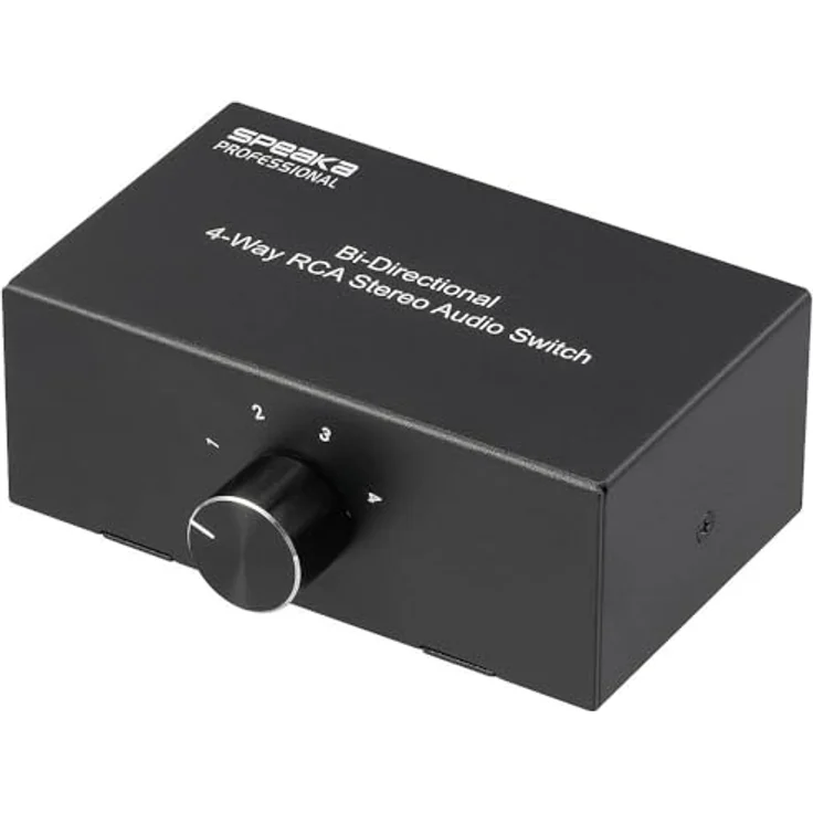 SpeaKa Professional SP-AS-500, 4 Port Cinch-Audio-Switch im Metallgehäuse, bidirektionaler Audioverteiler mit 4 Kanälen – Bild 1