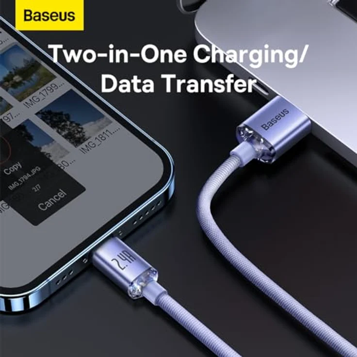 Baseus Crystal Shine Serie 18W 1,2 m USB-A auf Lightning-Kabel, lila, schnelles Laden und Datenübertragung, verstärkte Stecker – Bild 2