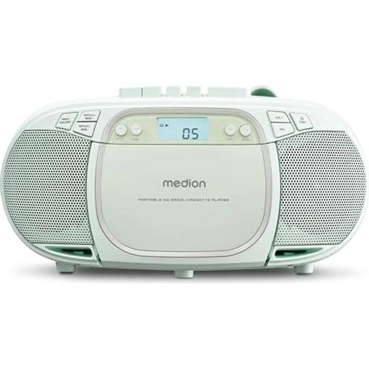 Medion LIFE E66476 CD-/MP3-/Kassettenplayer mit LCD-Display, PLL-UKW Stereo-Radio, USB-Anschluss, grün