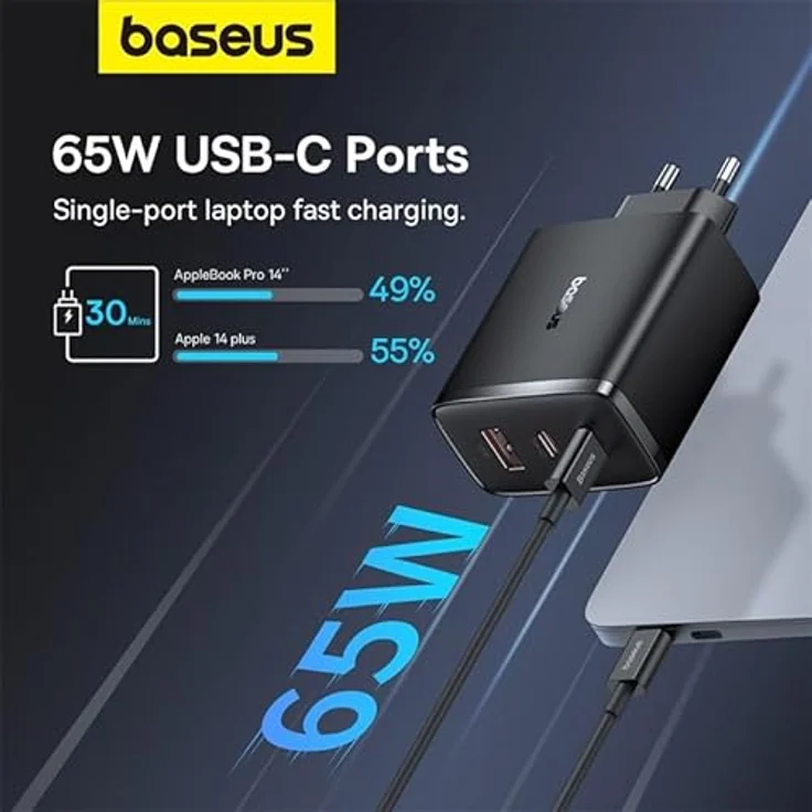 Baseus Travel Charger Cube Pro GaN Quick Charger C+C+U, 65W, Black EU – Bild 5