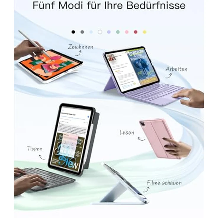 Inateck Ultraleichte Tastatur KB04122 für iPad 10/11 Gen A16 (2025), iPad Air 11" M3/M2 (2025/2024), abnehmbar mit Touchpad, nur 450g leicht, komfortables Tippen, magnetisches Design, schwarz – Bild 3
