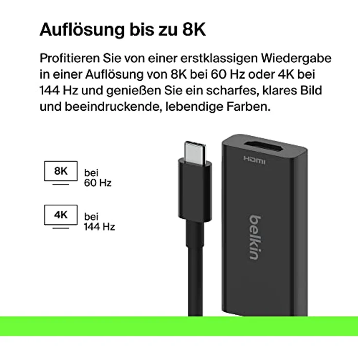 Belkin USB-C-auf-HDMI 2.1-Adapter mit 11-cm-Kabel für 8K bei 60 Hz, 4K bei 144 Hz, HDR, HBR3, DSC, HDCP 2.2, „USB-IF“, für USB-C-Geräte wie MacBook, iPad Pro – Bild 2
