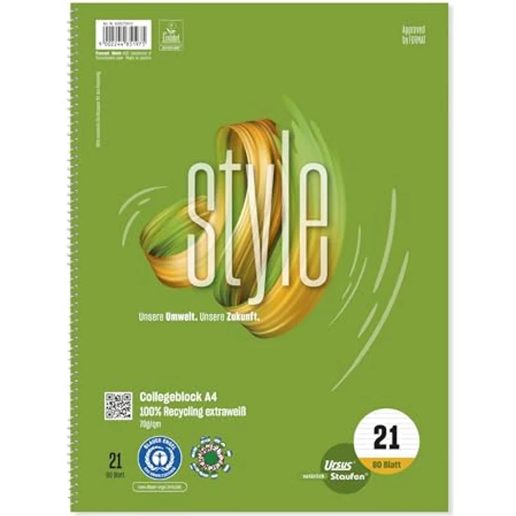 Staufen Notizblock 'green', karierter Block mit Kopfspirale aus 100% Recyclingpapier, DIN A4, 70 g/m² – Bild 1