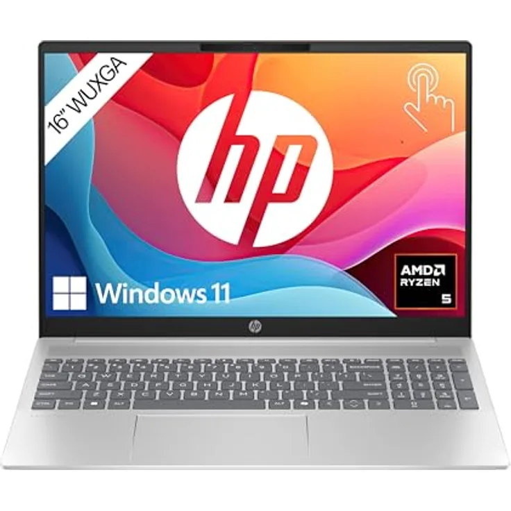 HP Pavilion Laptop 16", WUXGA Touch-Display, AMD Ryzen 5 8540U, 8 GB DDR5 RAM, 512 GB SSD, AMD Radeon Graphics, QWERTZ, Windows 11 Home, Silber
