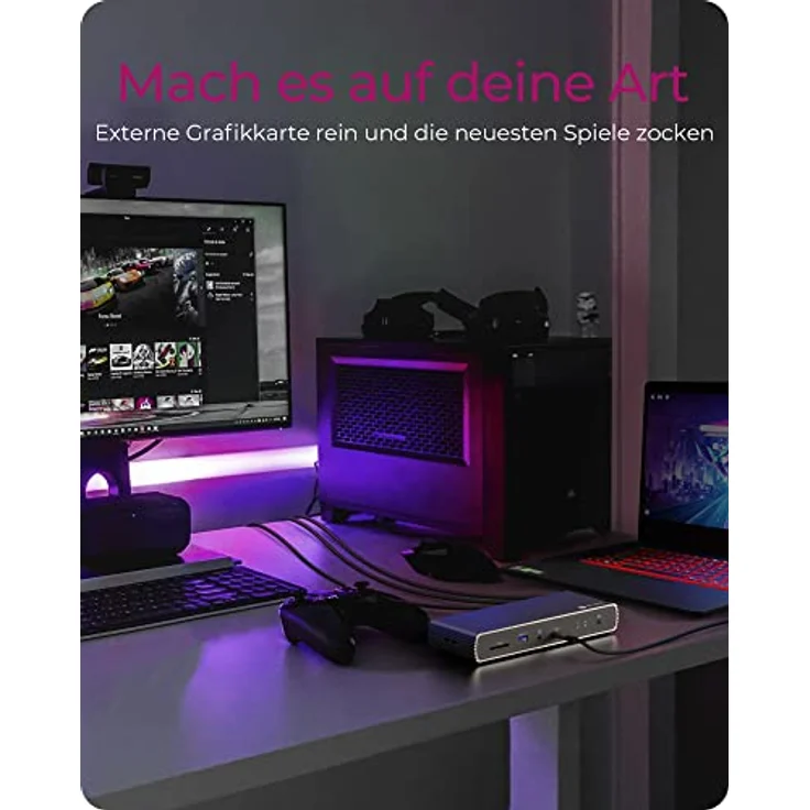 ICY Box Thunderbolt 4 Docking Station (10-in-1) für 2 Monitore (4K 60Hz) oder 1 Monitor (8K 30Hz), 2X TB4 Ports (40Gbit/s), 4X USB 3.1, USB-C, 1x HDMI, 96W PD für Laptop/Mac, LAN, Audio, SD, 60988 – Bild 4