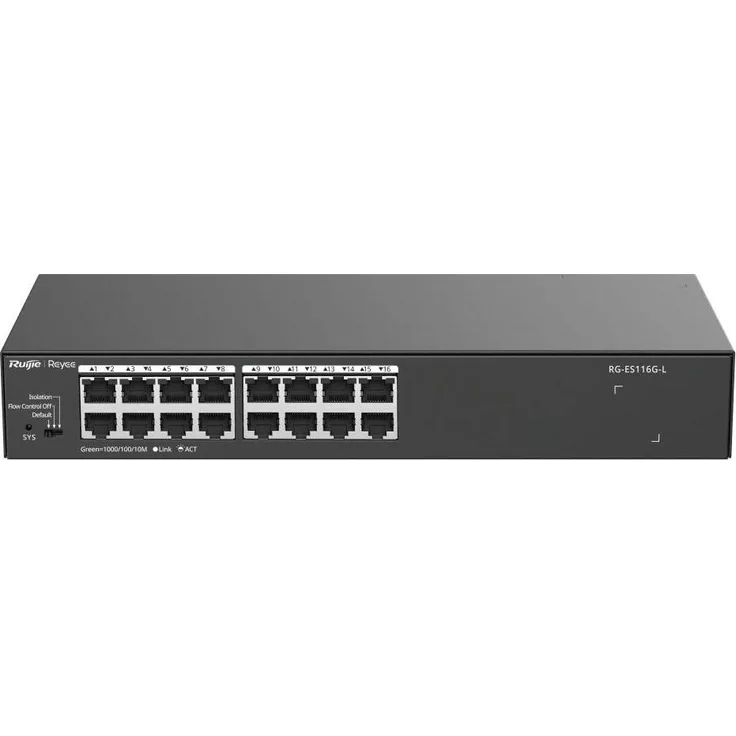 Ruijie 16-Port Gigabit Unmanaged Switch, Netzwerk Switch mit 16 Gigabit RJ45 Ports, Stahlgehäuse