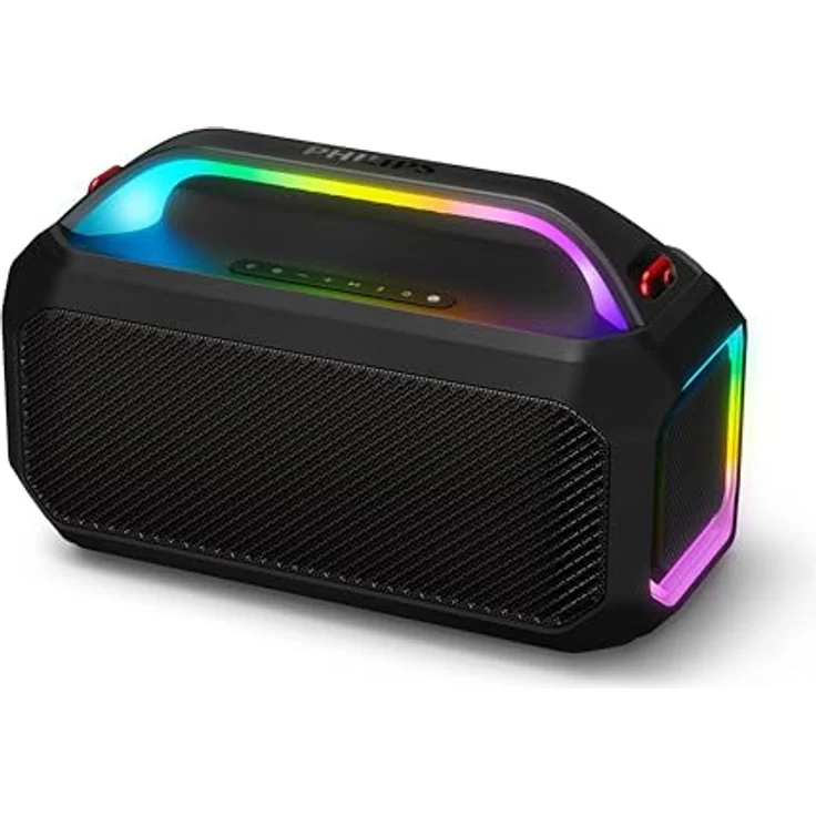 Philips TAS7000EB, Kabelloser Bluetooth-Lautsprecher mit 100 W, Bass+, LED-Lichtshow, IP67, 24 Std. Wiedergabe, Powerbank, Mikrofoneingang – Schwarz – Bild 2