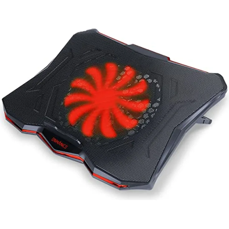 ENHANCE Cryogen 5 Laptop-Kühlpad-Ständer mit 7 Höhenoptionen, zwei USB-Anschlüssen, geeignet für Laptops bis 17 Zoll, 1 leiser 7-Zoll-Lüfter mit 800 U/min - Rot
