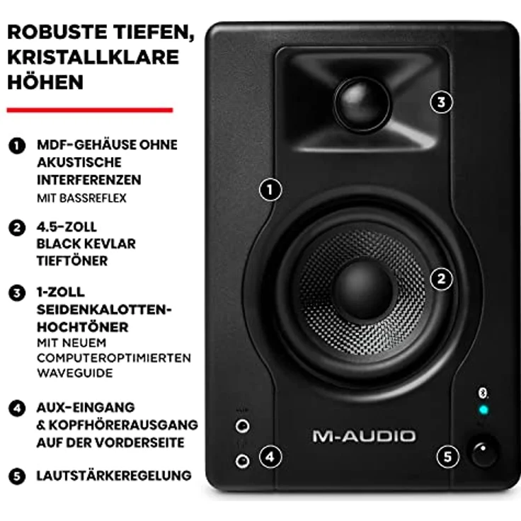 M-AUDIO BX4 BT, 2x Bluetooth-Multimedia-Referenzmonitore mit 120 Watt, schwarz – Bild 4