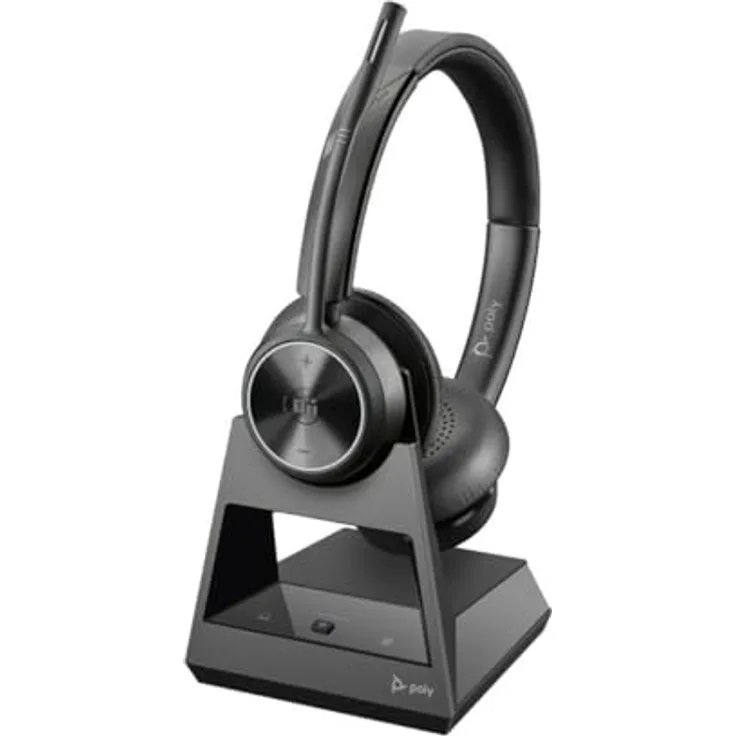Poly Savi 7320 - Savi 7300 Series - Headset - On-Ear - DECT - kabellos - aktive Rauschunterdrückung - USB-A über DECT-Adapter - Schwarz - Zertifiziert für Microsoft Teams, UC-Zertifiziert