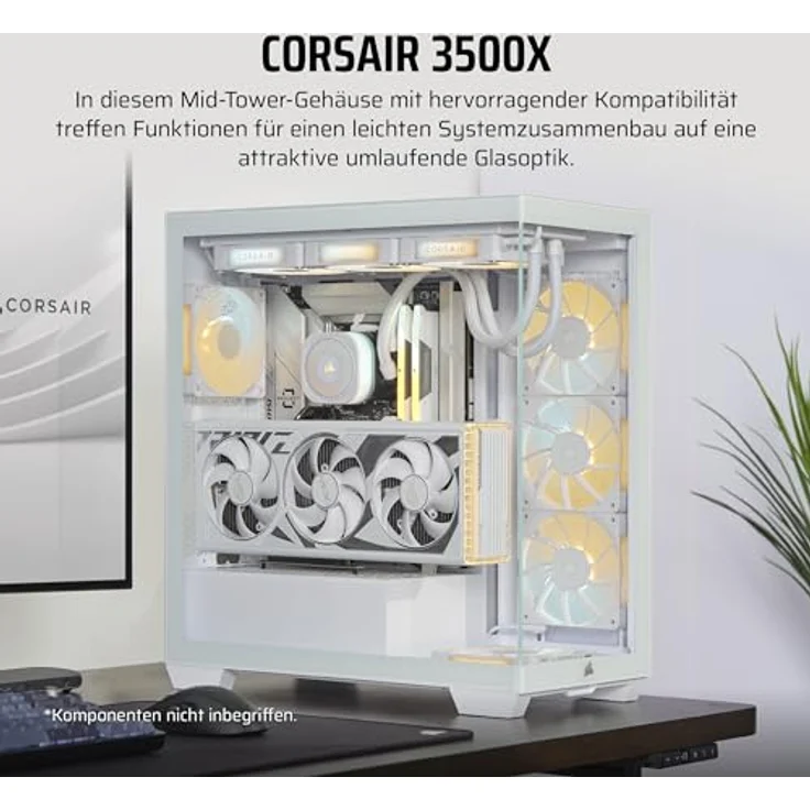 Corsair 3500X Mid-Tower ATX PC-Gehäuse - Gehärtetes Panorama-Glas - Umgekehrte Verbindung Motherboard-Kompatibel - Keine Lüfter Enthalten - Weiß – Bild 2