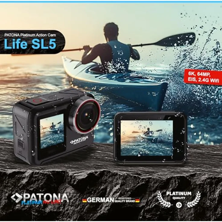Patona Life SL5, 6K Action Cam mit Dual-Farbbildschirm, WLAN und wasserdichtem Gehäuse, Schwarz – Bild 2