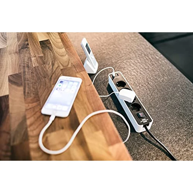 Brennenstuhl Ecolor Steckdosenleiste 4-fach mit USB-Ladebuchse (Steckerleiste mit 2x USB Charger, Schalter und 1,5m Kabel) weiß-schwarz – Bild 5