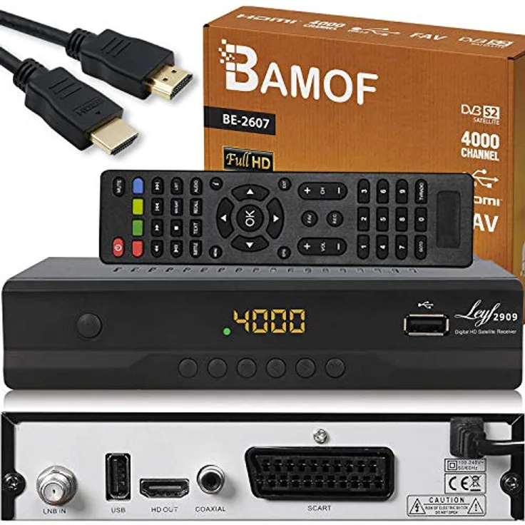 Bamof BE-2607 Digital Satelliten Sat Receiver - ( HDTV , DVB-S/S2 , HDMI , SCART , 2X USB 2.0 , Full HD 1080p) [Vorprogrammiert für Astra Hotbird Türksat] [Energieklasse A+++]