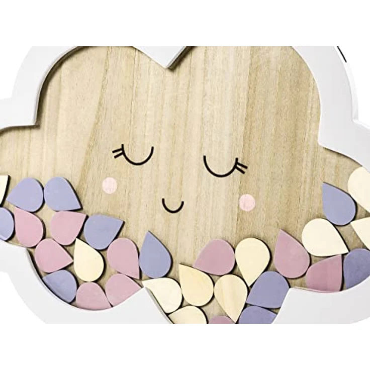 PartyDeco Gästebuch aus Holz 30.5x43cm in Wolkenform mit Tropfen zum beschriften für Hochzeit Geburtstag weiß bunt – Bild 2