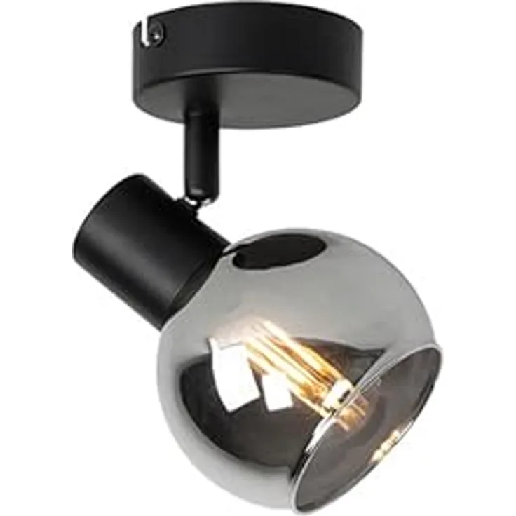 Qazqa Art Deco Spot schwarz mit Rauchglas - Vidro I - Rund - LED geeignet E14