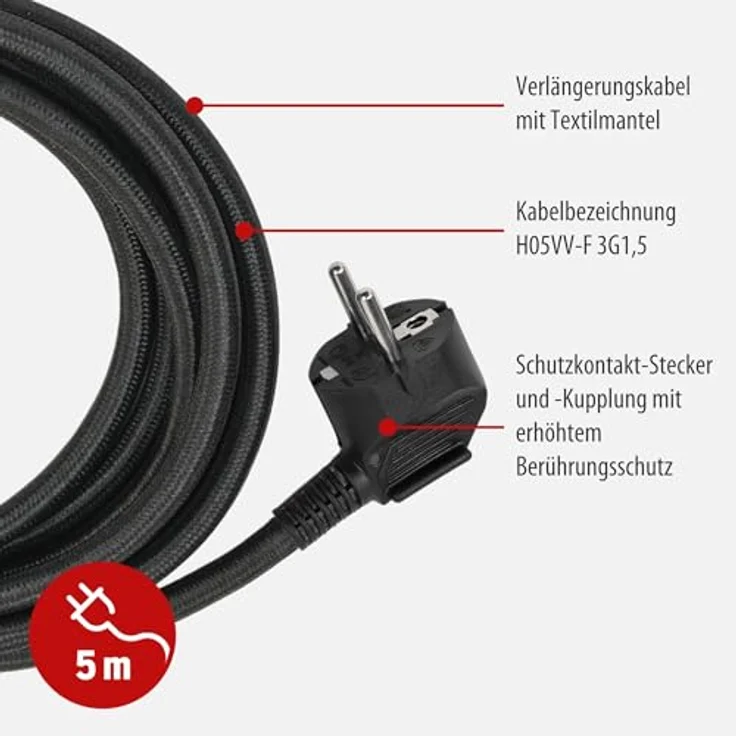 Verlängerungskabel Brennenstuhl 5m Textilkabel sw-sw – Bild 3