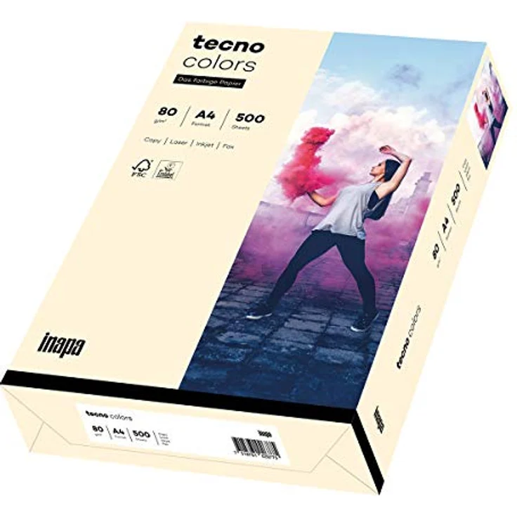 inapa farbiges Druckerpapier, buntes Papier tecno Colors: 80 g/m², A4, 500 Blatt, hellchamois – Bild 1