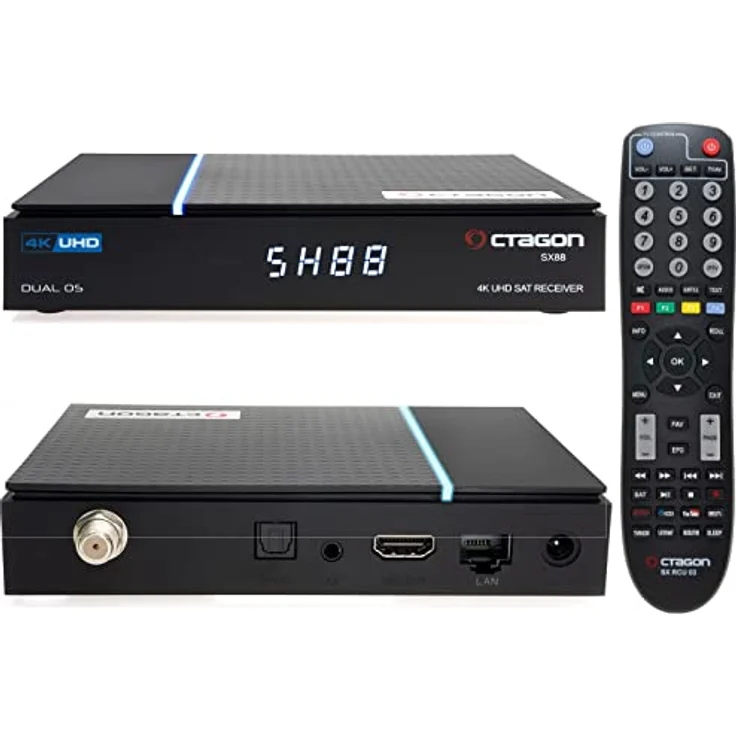 OCTAGON SX88 V2 (Version 2) 4K UHD S2+IP 1xDVB-S2 E2 Linux Smart TV Sat Receiver, Multiboot SW: Define OS + E2 Linux, H.265, Sat to IP, Kartenleser, Multiroom, YouTube, Mediathek, Web-Radio, HD HDMI – Bild 1