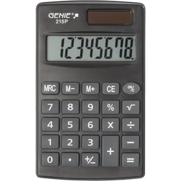 Genie 215 P8-stelliger Taschenrechner, Dual-Power (Solar und Batterie), kompaktes Design, grau – Bild 3