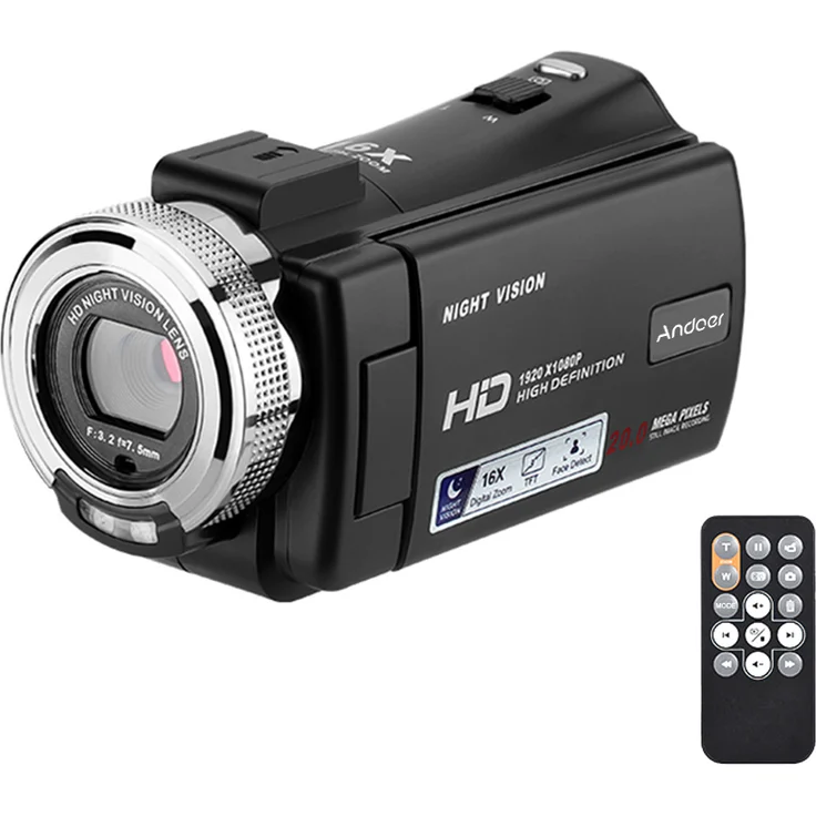 Andoer V12 Digitale Videokamera, 1080P Full HD Camcorder mit 16x Digitalzoom, 3,0 Zoll drehbarem LCD, Nachtsicht und Gesichtsverschönerung