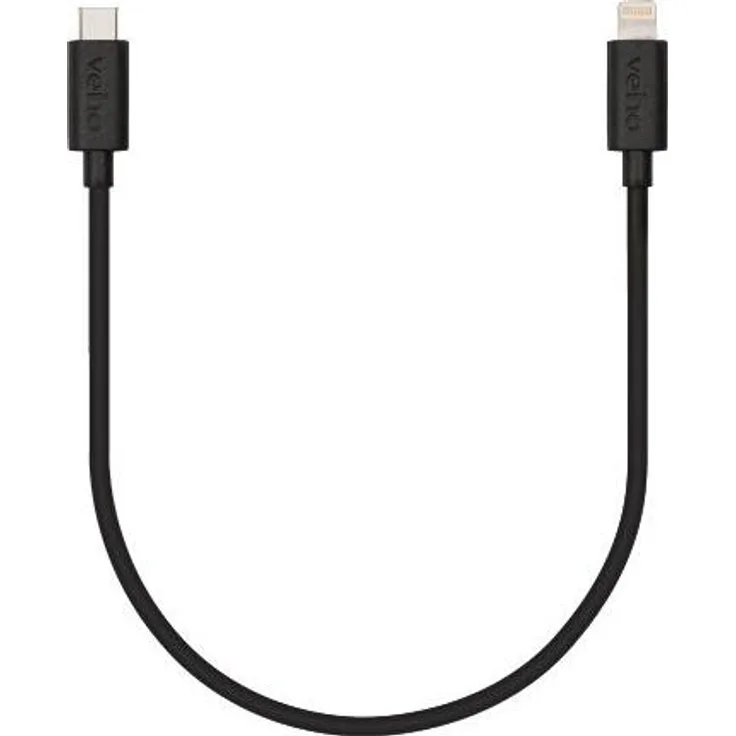 Veho VCL-004-MFI-C-20CM, USB C zu Lightning Kabel, 0,2 m, schwarz, knickfest und flexibel, robuster Gummiüberzug