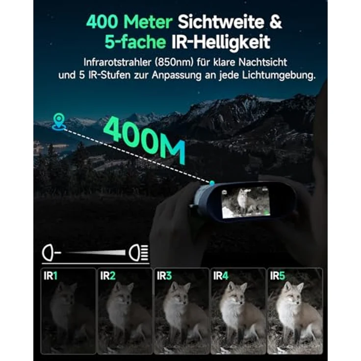 Rollei NightVision 400, 4K Nachtsichtgerät mit 40MP Kamera, 12X Digitalzoom, 400m Reichweite, integrierte Taschenlampe, 5000mAh Akku und 32GB SD-Karte – Bild 4