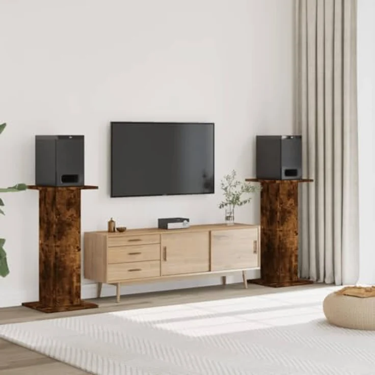 vidaXL Lautsprecherständer 2 STK., Hoher Boxenständer aus Räuchereiche Holzwerkstoff mit stabiler Oberfläche und verbessertem Klang durch hohles Design – Bild 2