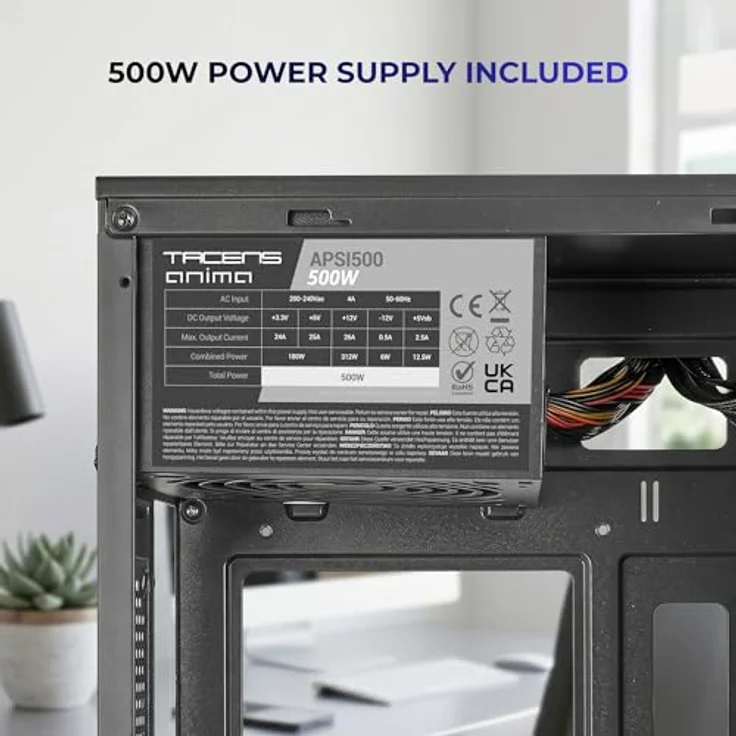 Tacens Anima AC7500, Mini Tower Gehäuse in Schwarz, micro ATX und Mini-ITX, 500 W, kompakte Abmessungen 180 mm x 350 mm – Bild 2