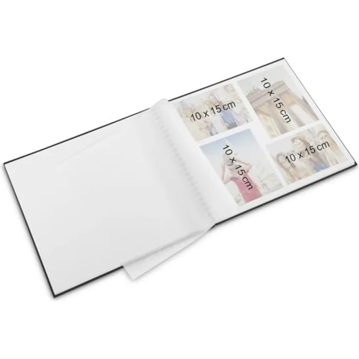 Hama Jumbo Fotoalbum, 36 x 32 cm, 50 weiße Seiten, 25 Blatt, mit Ausschnitt für Bildeinschub, Fotobuch schwarz – Bild 3
