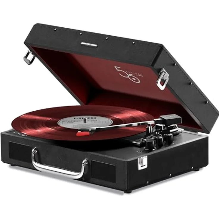 Mixx Revival 55, Stereo-Vinyl-Plattenspieler im Retro Vintage-Design mit Bluetooth-Funktion, schwarz