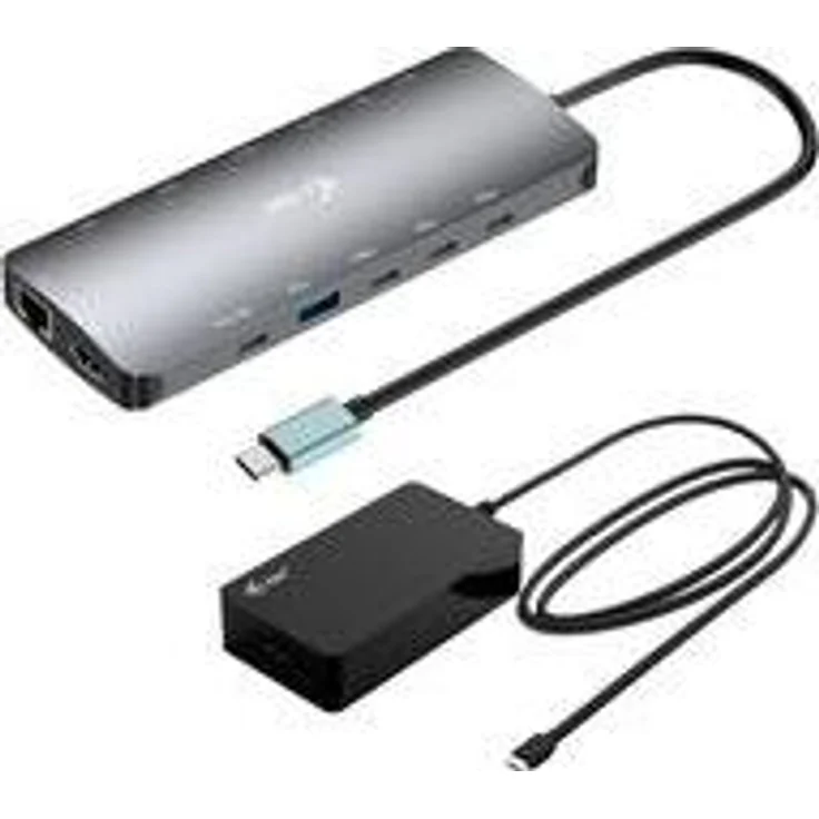 iTEC USB-C Metal NanoDock 2xHDMI 1xUSB-C Video 1xGLAN 1xAudio/Mic 1xSD/microSD 1xUSB 3.2, Laptop-Dockingstation mit bis zu drei Displays, 140 W Power Delivery, 1000 Mbit/s LAN, Silber. – Bild 1