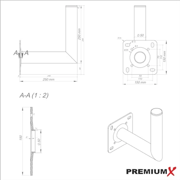 Digital SAT Anlage 80cm Stahl Antenne Schüssel Spiegel Quad LNB Wandhalter 4K – Bild 9