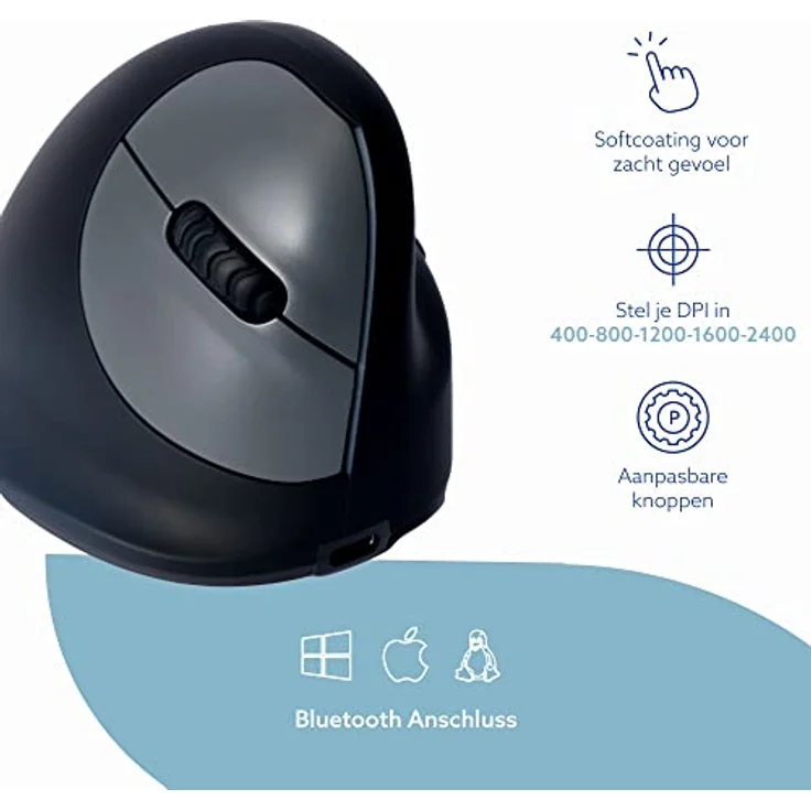 R-Go HE Break Ergonomische Maus, Für kleine hände, Mit Anti-RSI-Software, Silent Mäuse, Bluetooth 5.0, Vorbeugung Mausarm/Tennisarm, Vertikale Ergo Maus für Windows/Mac/Linux, 5 Tasten, Schwarz – Bild 5