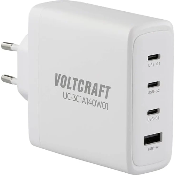 Voltcraft UC-3C1A140W01 USB-Ladegerät 140 W Steckdose 5 A USB-C® Schnellladegerät 4 x GaN, weiß – Bild 1