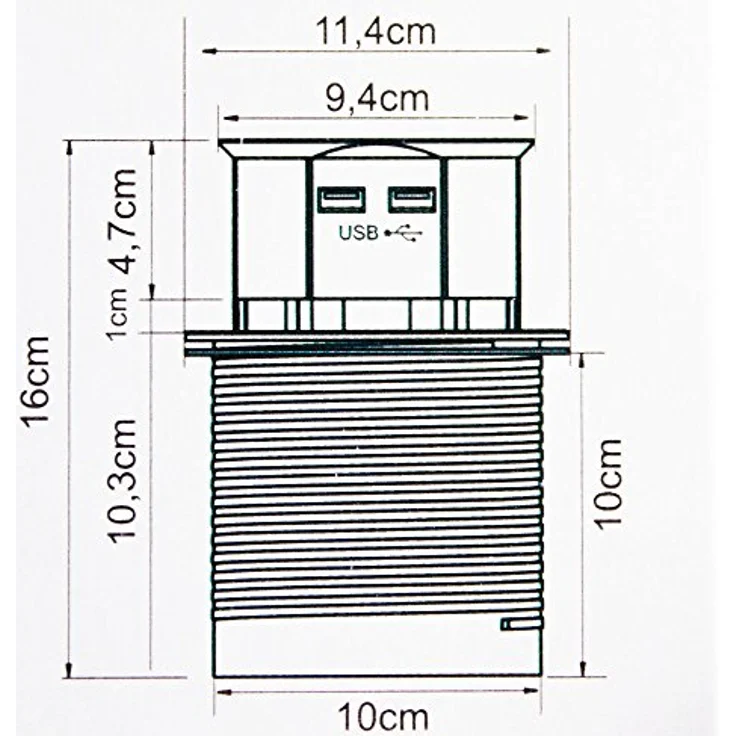 Bituxx Tischsteckdose 3-Fach Einbausteckdose mit 2x USB Anschlüssen, versenkbar für Tischplatten – Bild 4