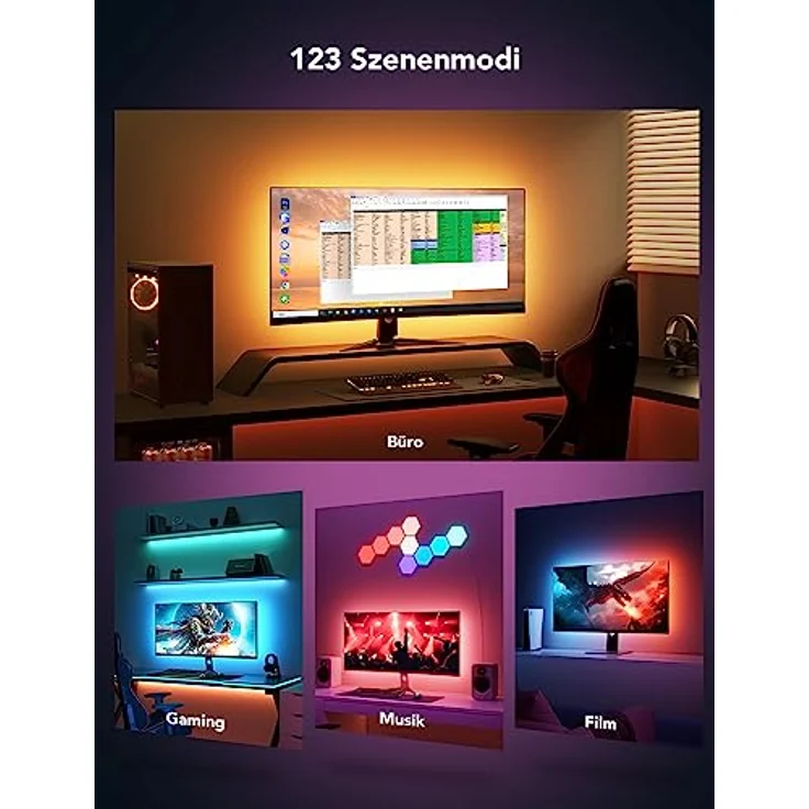 Govee Gaming LED Strip PC Hintergrundbeleuchtung, Smart RGBIC Wi-Fi LED Streifen für 27-34 Zoll PCs, Doppelte Lichtperlen mit 123 Szenenmodi, App-Steuerung，kompatibel mit Alexa und Google Assistant – Bild 5