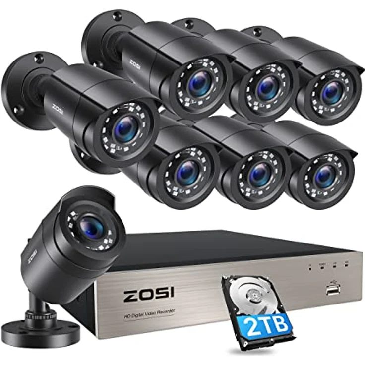 ZOSI 1080P Full HD Verkabelt Video Überwachungskamera Set Aussen mit 2TB HDD, 8CH H.265+ DVR, 8X 2MP Outdoor Kamera mit BNC Kabel, Bewegungserkennung – Bild 1