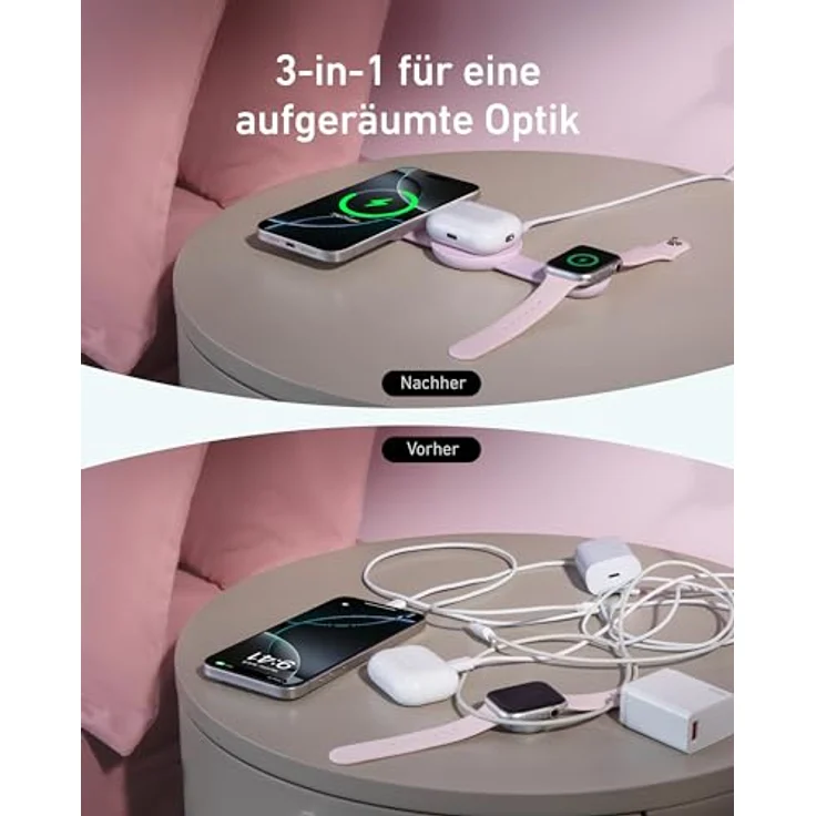 Anker MagGo 3-in-1 Kabellose Ladestation (mit EU/US/UK Stecker), MagSafe-Kompatibles Qi2-Zertifiziertes 15W Ladegerät, Faltbares Reise-Ladepad für iPhone 16/15, AirPods, Apple Watch (Keine Powerbank) – Bild 5