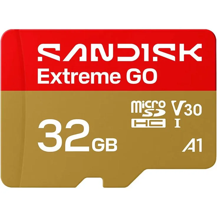 SanDisk Extreme GO, 32 GB MicroSDHC, UHS-I, 100 MB/s Lesegeschwindigkeit, gold/rot, Class 3 (U3)