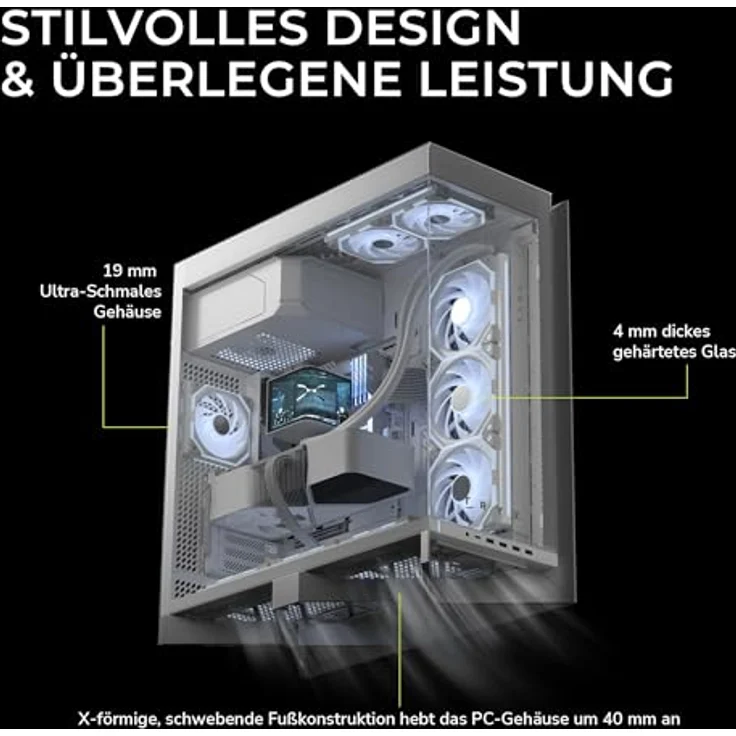 TRYX LUCA L70 PC-Gehäuse, Midi-Tower, E-ATX, Tempered Glass - weiß, Showcase-Gehäuse mit gebogenem Glas, Platz für bis zu neun Lüfter und Mainboards bis E-ATX – Bild 2