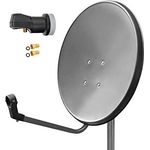 ARLI 60cm HD Sat Anlage Digital Single LNB + 2 F-Stecker 1 Teilnehmer Antenne Set UHD 4K FullHD, dunkelgrau