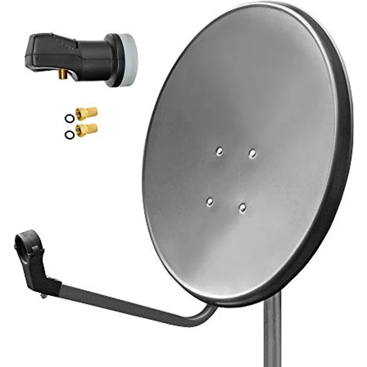 ARLI 60cm HD Sat Anlage Digital Single LNB + 2 F-Stecker 1 Teilnehmer Antenne Set UHD 4K FullHD, dunkelgrau – Bild 1