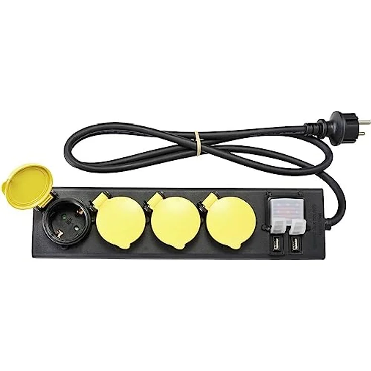 Sygonix 4-fach-Steckdosenleiste mit 2 x USB, IP44, mit Schalter, weiß – Bild 3