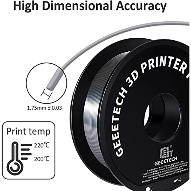 GEEETECH PLA Filament 1,75mm Silk Silber, 3D Drucker Filament, 1KG Spule – Bild 4